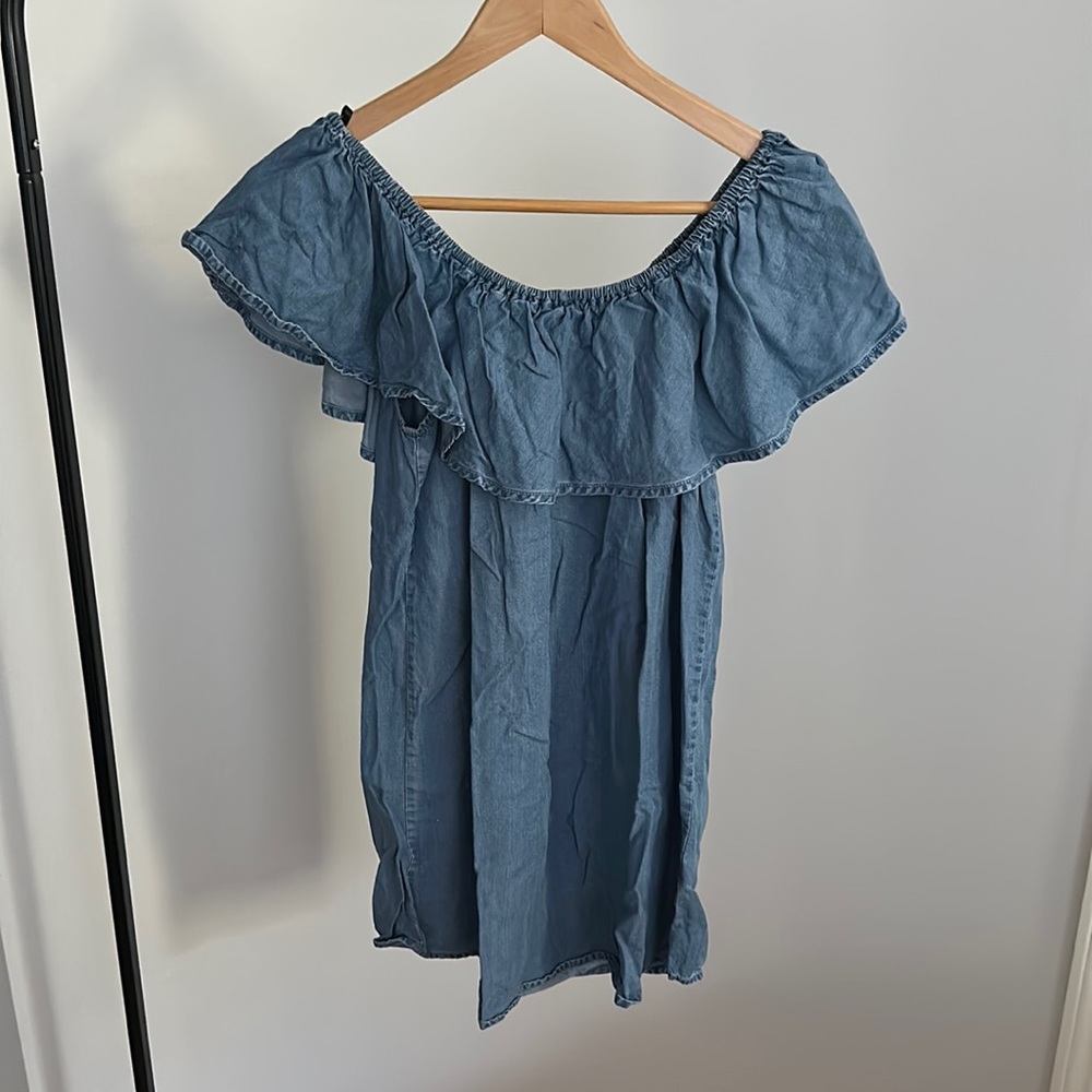 Forever21 Denim Blue Off-Shoulder Ruffle Dress